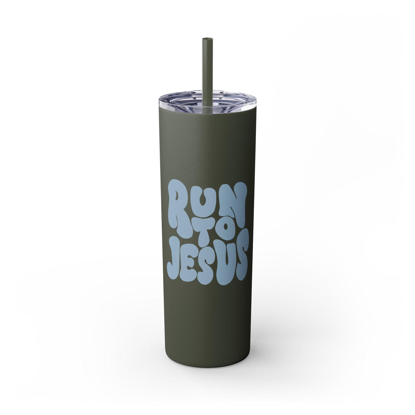 Run to Jesus - 20oz Stainless Steel Skinny Tumbler with Straw